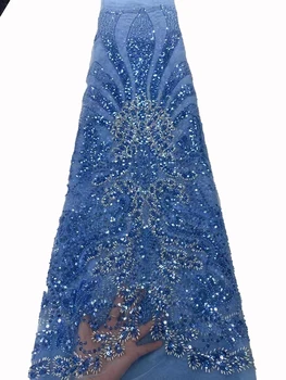 Нигерия роскошная кружевная сетка из бисера с вышивкой блестками, африканское вечернее платье cheongsam walking fashion dress 5 ярдов