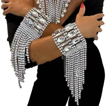 Модный преувеличенный горный хрусталь, большой квадратный овальный кристалл, браслет с длинной кисточкой, женский хрустальный геометрический браслет, ювелирный браслет