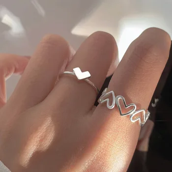 Полые кольца для влюбленной пары серебристого цвета LATS для женщин, открытый указательный палец, модное кольцо, трендовые ювелирные изделия Оптом