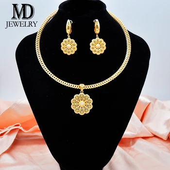Высококачественные ювелирные изделия в африканском стиле, женское ожерелье, серьги, дизайн с бриллиантовым цветочным вырезом, элегантная свадьба, День рождения.