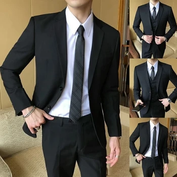Новый костюм Homme, популярная одежда, роскошный мужской костюм для вечеринок, смокинг жениха обычной посадки, комплект Куртка + брюки + жилет + галстук